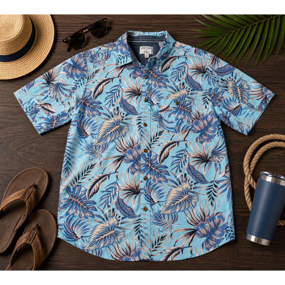 Distortion Men's Button up Tropical Shirt Size Large (642m)